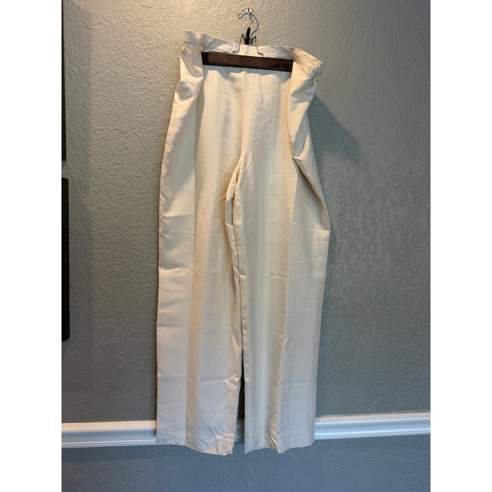 Talbots Womens 14 Pure Silk Wide Leg Trousers Cream Side Zip Lined Dress Pants